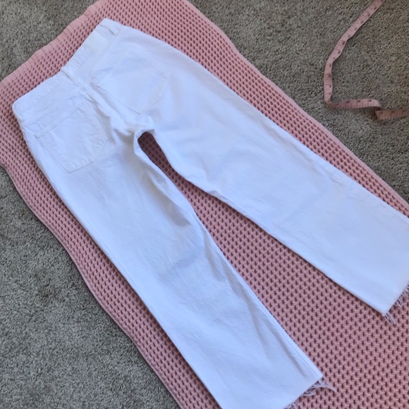 Zara Z1975 High Rise Straight Leg Raw Hem Rigid White Jeans 6164/059/250 Size 6 - Picture 4 of 16